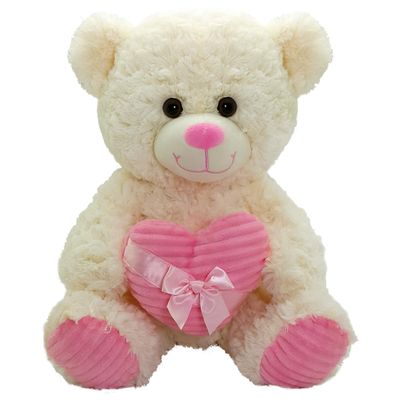 Anico Valentine's Day Cream Stuffed Bear with Pink Heart, 20" Tall