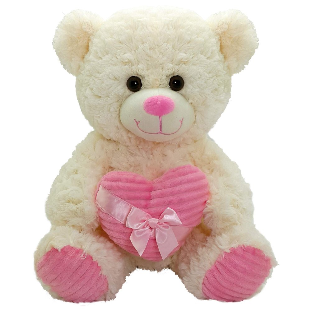 Anico Valentine's Day Cream Stuffed Bear with Pink Heart, 20" Tall