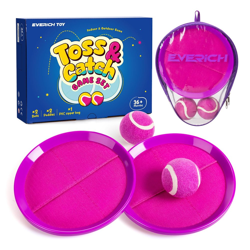 EVERICH TOY Upgraded Toss and Catch Ball Game Set, Kids Toy Stocking Stuffers for Boys Girls Ages 3-12, Includes 2 Paddles 2 Sticky Balls, Water-Resistant Indoor Outdoor Toy for Beach Pool Yard