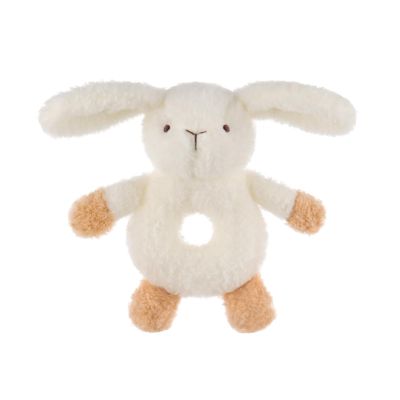 Apricot Lamb Baby Bunny Rabbit Soft Rattle Toy, Plush Stuffed Animal for Newborn Soft Over 0 Months 6 Inches, White (brown hands and feet)