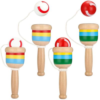 4 Pieces Wood Catch Ball, Cup and Ball Game, Cup Catch Ball Toys, Mini Wooden Catch Ball Hand Eye Coordination Educational Toys, White and Red