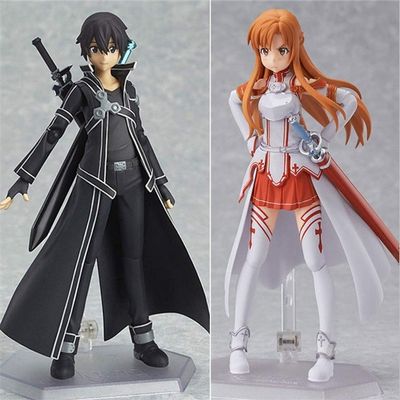 Sword Art Online Kirito & Asuna Action Figures 15cm Kirito Kazuto Figma Asuna Figma PVC Action Collectible Model Set (Multicolor)