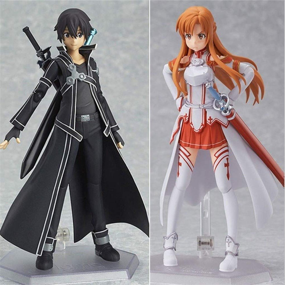 Sword Art Online Kirito & Asuna Action Figures 15cm Kirito Kazuto Figma Asuna Figma PVC Action Collectible Model Set (Multicolor)