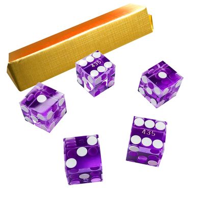 Yuanhe Set of 5 Grade AAA Precision 19mm Serialized Casino dice with Razor Edges and Corners - Purple 