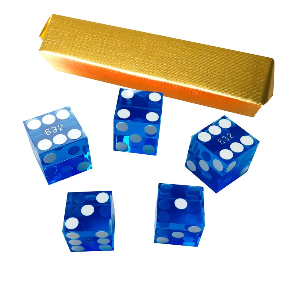 Yuanhe Set of 5 Grade AAA Precision 19mm Serialized Casino dice with Razor Edges and Corners - Blue 