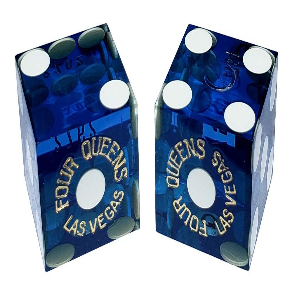 Wide Selection of Authentic Las Vegas Casino Table-Played Craps Dice Pairs, Mixed Serial Numbers (Four Queens (Blue Polished))
