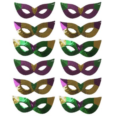 Purple, Green and Gold Sequin Mardi Gras Masks- 60 Pieces- Bulk Supply for Parties, Balls, and Parades!