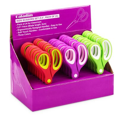 Galadim Kids Scissors (24 Count Teacher Pack, Rounded-tip, 5.5 Inch) - 5.5 Soft Touch Blunt School Student Scissors Shears GD-016-R-Q (Pack of 24)