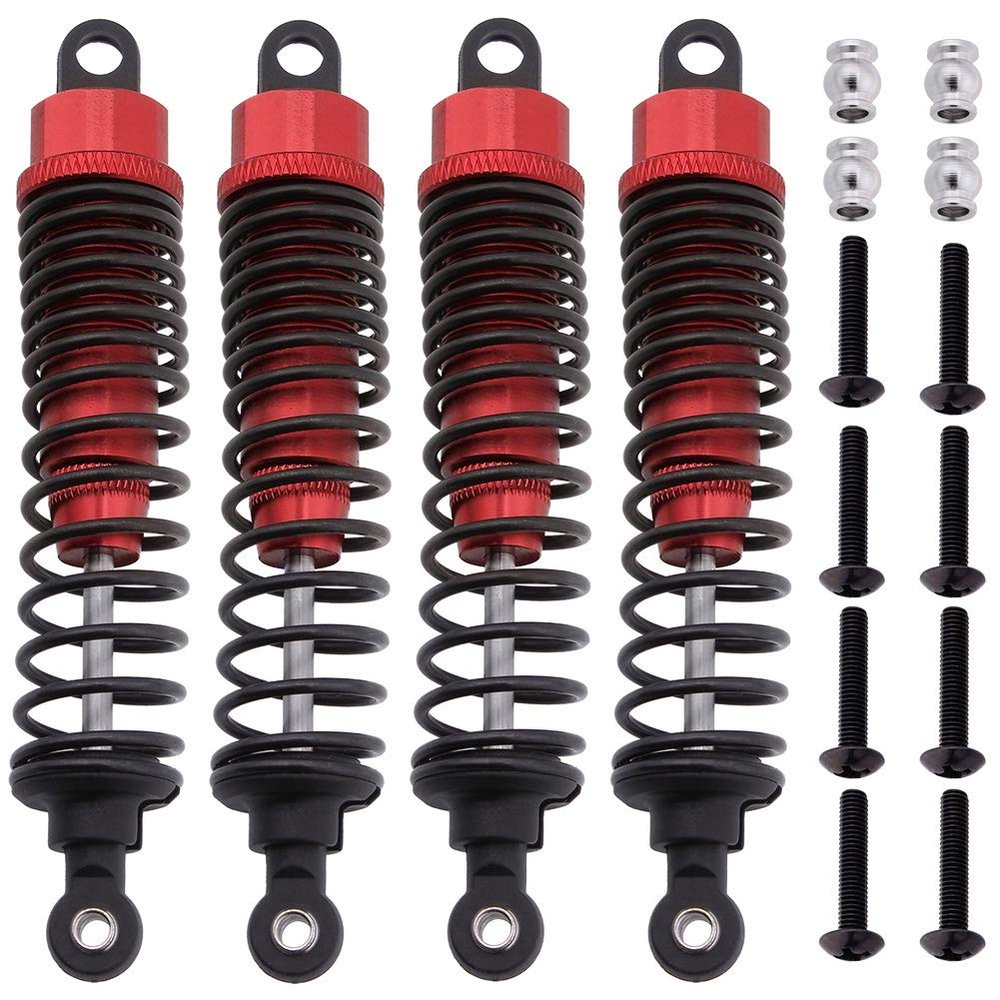 4pcs HobbyPark 98mm Aluminum Front Rear RC Shock Absorber Assembled Dampers for 1/10 Scale RC Car Off Road Buggy (Red)