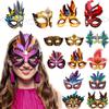 Blulu 24 Pcs Mardi Gras Masks Carnival Parade Faux Feather Face Waterproof Cardboard Masks Masquerade Party New Orleans Fantasy for Women Man Costume Party Favors view 2