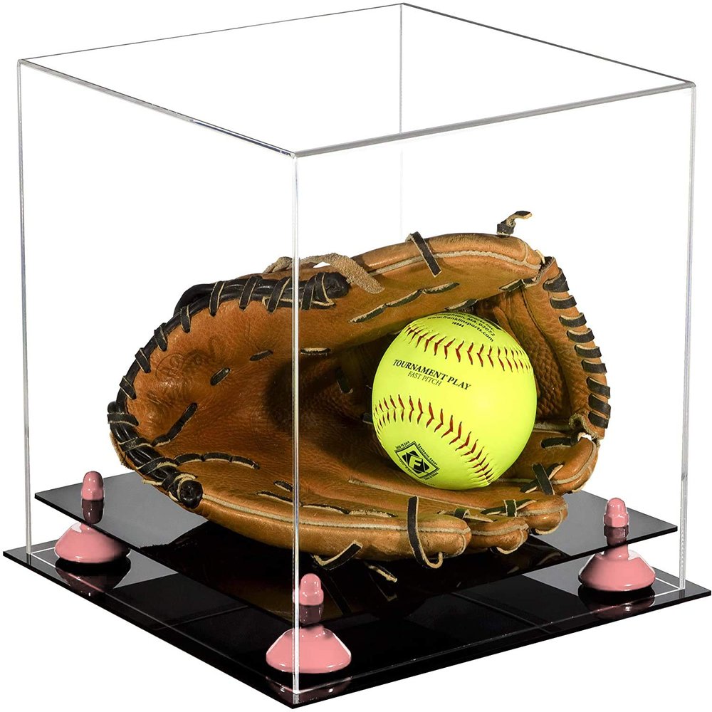 Better Display Cases Versatile Clear Acrylic Display Case - Medium Square Box with Pink Risers 11" x 11" x 11" (A001-PNR)