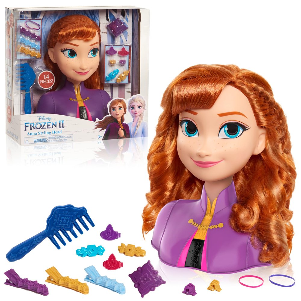 Disneys Frozen 2 Anna 7.5-inch Styling Head, 17-Pieces, Dress Up and Pretend Play, Kids Toys for Ages 3 Up by Just Play