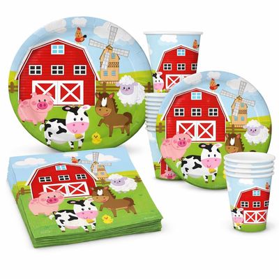 Oojami Serves 30 Complete Party Pack Farm House Fun Barnyard Animals Party Supplies 9" Dinner Paper Plates 7" Dessert Paper Plates 9 oz Cups 3 Ply Napkins Farm Animal Barn Themed Party Supplies