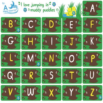A Higher Class Co. Classroom Sensory Path Kit - I Love Jumping in Muddy Puddles Alphabet Splash - with 67 Durable Floor Decals Stickers