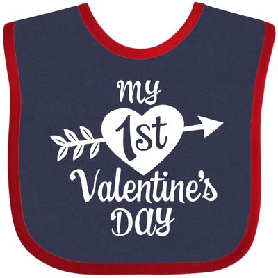 inktastic My First Valentine's Day with White Heart and Arrow Baby Bib Navy and Red 39986