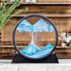 7.5inch Moving Sand Art Picture Liquid Motion 3D Round Glass Quicksand Decor Deep Sea Sandscapes with Display Flowing Sand Frame Desktop Office Relaxing Art Gifts Toys(Blue) view 1