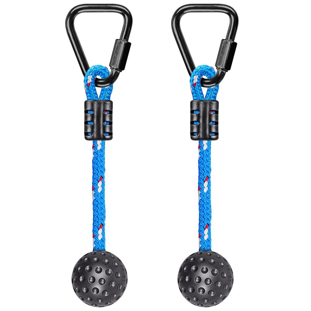 2 Pack Ninja Monkey Bars with Grip Ball 250LB Capacity Obstacle Course Bars with Safety Carabiners Trapeze Swing Bar for Slackline Ropes Swing Set Bars for Kids & Teens Ninja Line, Backyard ( Blue )