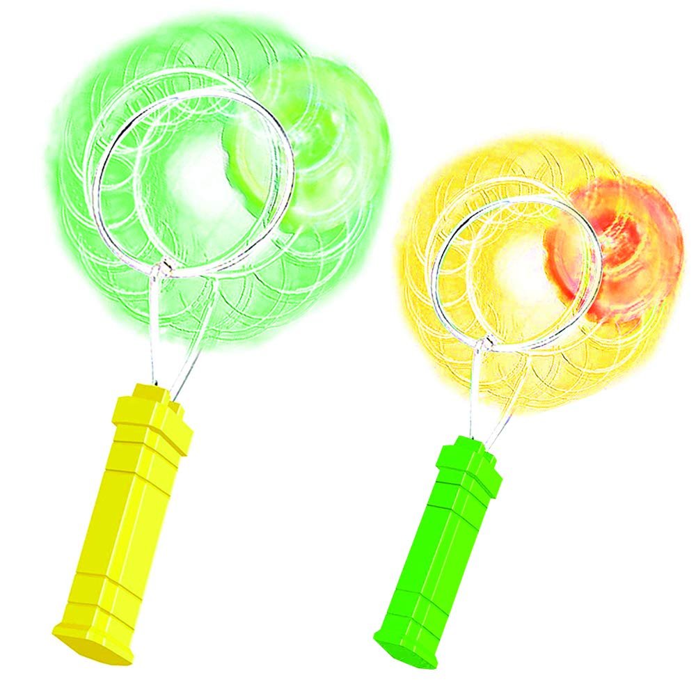 ArtCreativity Retro Light Up Toys Set for Kids- Includes 2, 8 Inch Gyro Wheels, Mesmerizing Spinning and Lighting Effects Design- Top Fun Gift for Boys and Girls