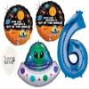 Alien Space Ship Happy Birthday Party 5 Piece Bouquet of Balloons (Blue Number 6) view 1