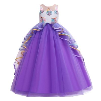 CinheyU Girl's Sleeveless Unicorn Party Princess Long Tulle Fancy Dress Halloween Christmas Birthday Pageant Ball Gowns Purple 8-9T