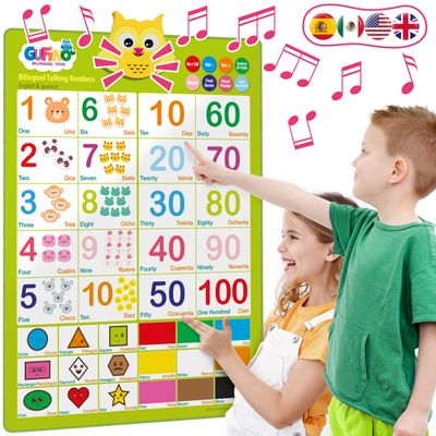 Bilingual Learning Toys - Spanish Toys for Toddlers 1-3, Interactive Number Toys, Numbers for Toddlers - Educational Talking Wall Chart for Kids