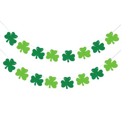 2PCS Felt Shamrock Garland Banner St. Patrick 's Day Shamrock Banner Decorations,Shamrock Garland Decorations for St Patricks Day Lucky Irish Party Home Decorations