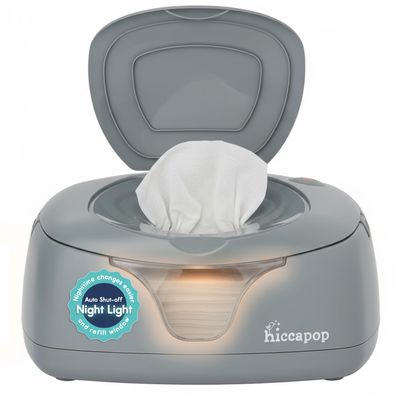 Hiccapop Baby Wipe Warmer and Baby Wet Wipes Dispenser | Baby Wipes Warmer for Babies | Diaper Wipe Warmer with Changing Light, Gray