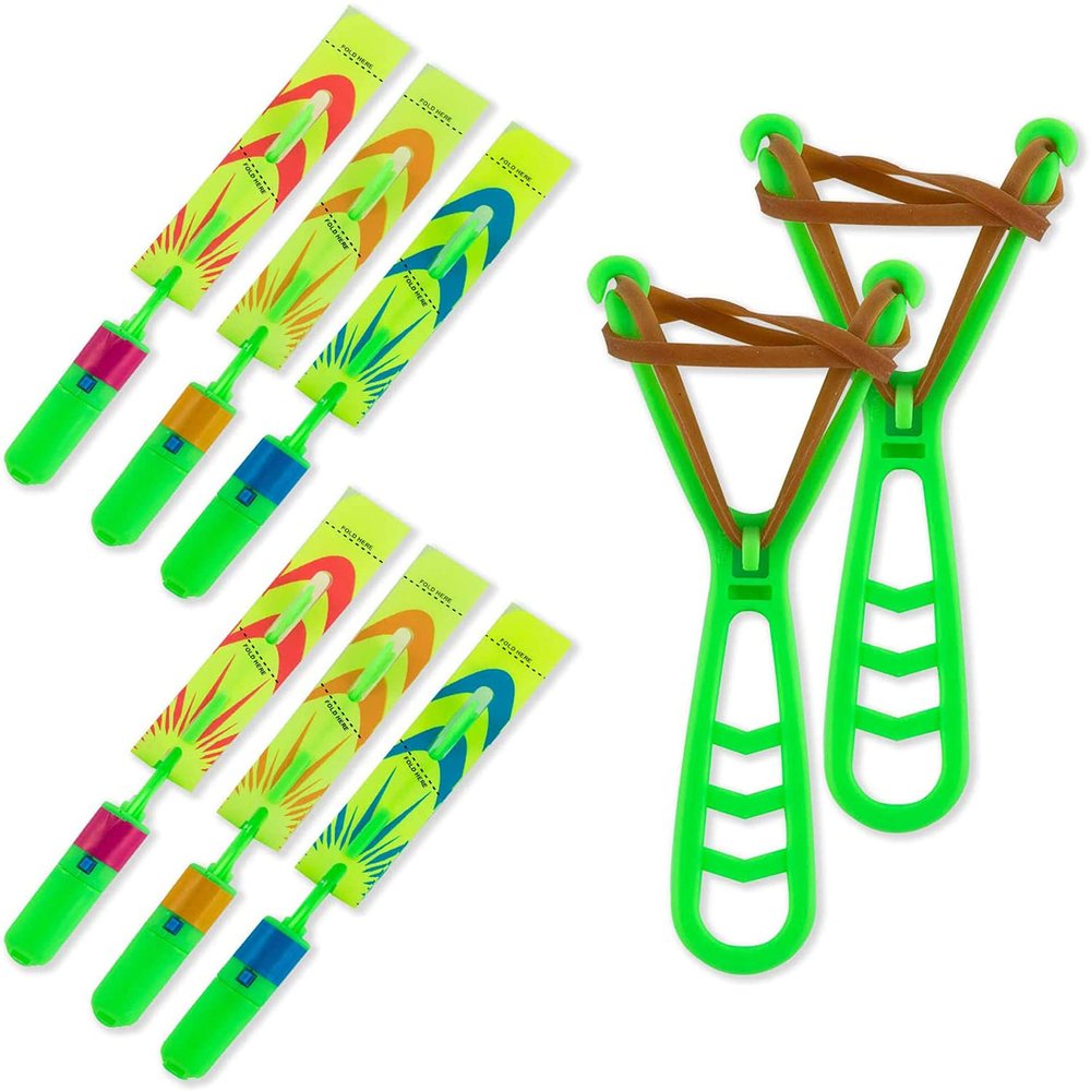 BAIVYLE Flying Toys for Kids Rocket Slingshot with LED Lights, Outdoor Helicopters Glow in The Dark Party Supplies Summer Activities Camping Games Party Favor Gifts for Boys Girls Age 3+ (6 Pack)