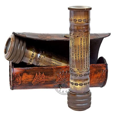 Handmade Brass Kaleidoscope Engraved Nautical Kids Gift with Antique Leather Case Educational Gift Vintage Decor Collection