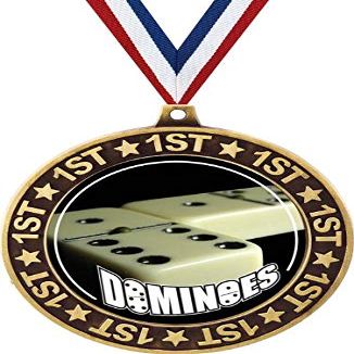 Dominoes 1st Place Perimeter Medal Gold, 2.75" Dominoe Games Prizes, Kids Dominoes Trophy Medal Awards 50 Pack Prime