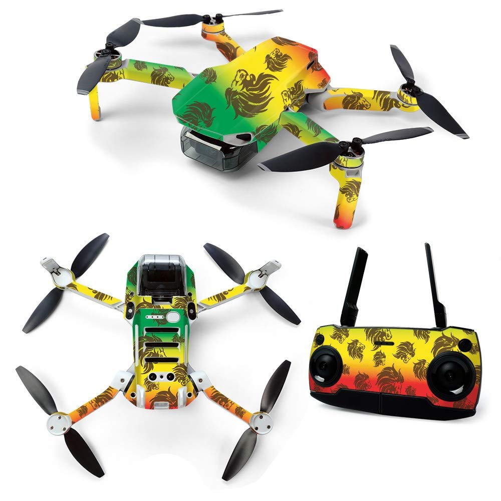 MightySkins Skin for DJI Mavic Mini Portable Drone Quadcopter - Rasta Lion | Protective, Durable, and Unique Vinyl Decal wrap cover | Easy To Apply, Remove, and Change Styles | Made in the USA (DJMAVMIN-Rasta Lion)