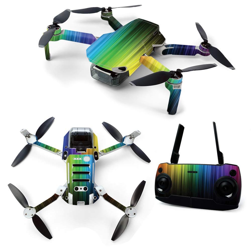 MightySkins Skin for DJI Mavic Mini Portable Drone Quadcopter - Rainbow Streaks | Protective, Durable, and Unique Vinyl Decal wrap cover | Easy To Apply, Remove, and Change Styles | Made in the USA, Model Number: DJMAVMIN-Rainbow Streaks