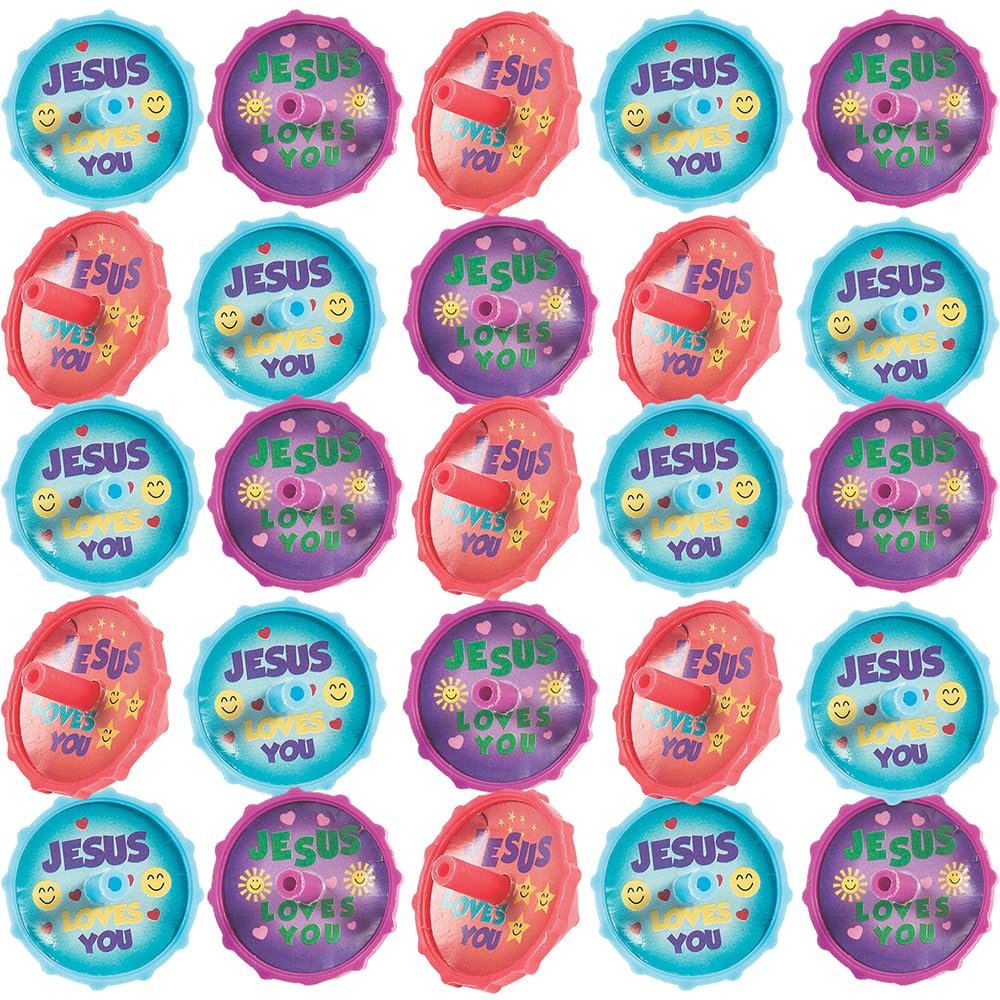 Fun Express Jesus Loves You Spin Tops - Toys - 144 Pieces
