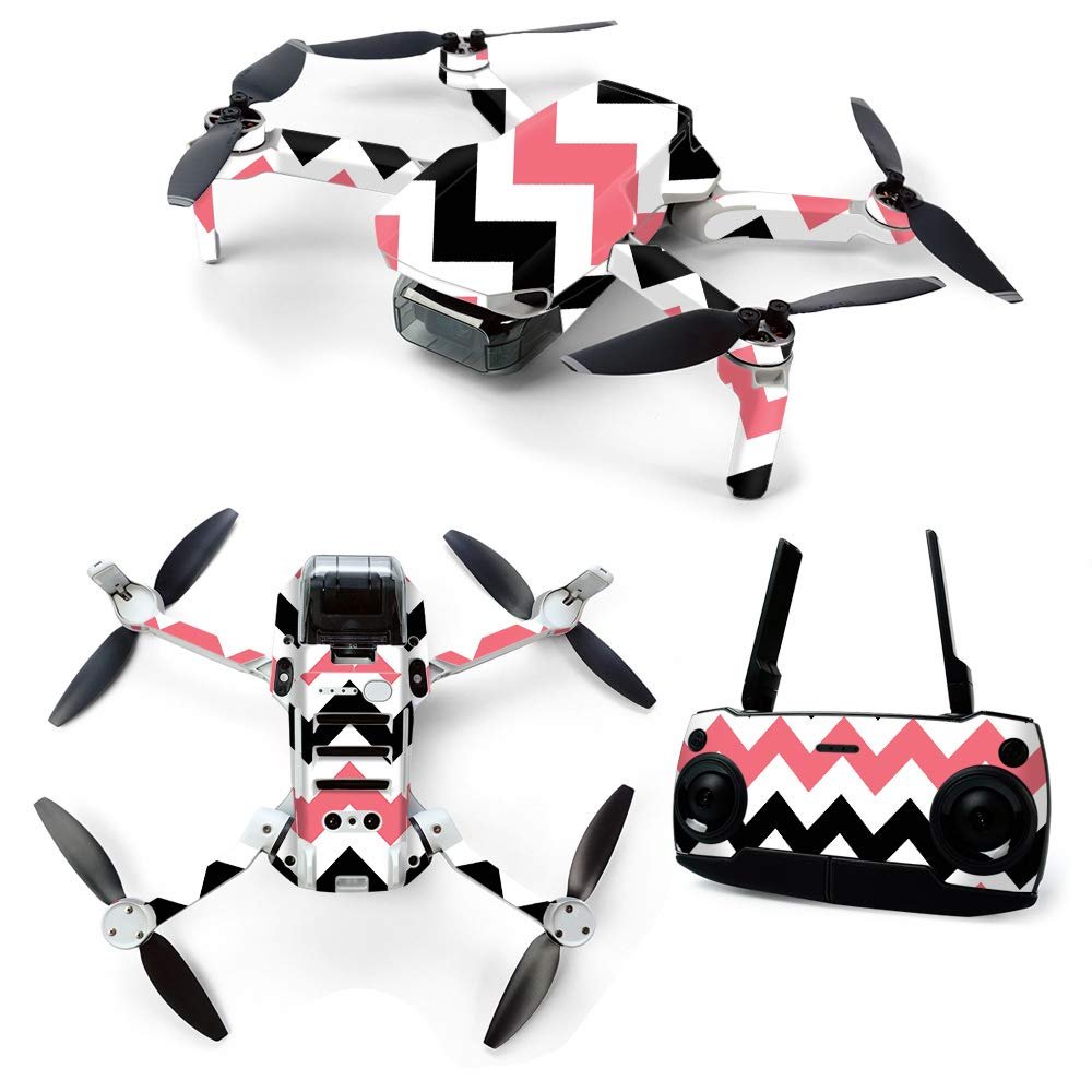 MightySkins Skin for DJI Mavic Mini Portable Drone Quadcopter - Black Pink Chevron | Protective, Durable, and Unique Vinyl Decal wrap cover | Easy To Apply, Remove, and Change Styles | Made in the USA
