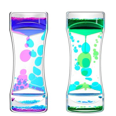 FKYTION Liquid Motion Bubbler Timer Pack of 2 Great Desktop Colorful Hourglass Liquid Bubbler Small Calming Relaxing Toys Sensory Anxiety Autism ADHD Fidget Toys