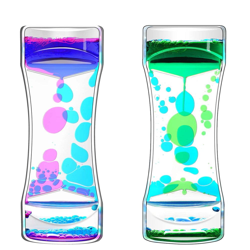 FKYTION Liquid Motion Bubbler Timer Pack of 2 Great Desktop Colorful Hourglass Liquid Bubbler Small Calming Relaxing Toys Sensory Anxiety Autism ADHD Fidget Toys