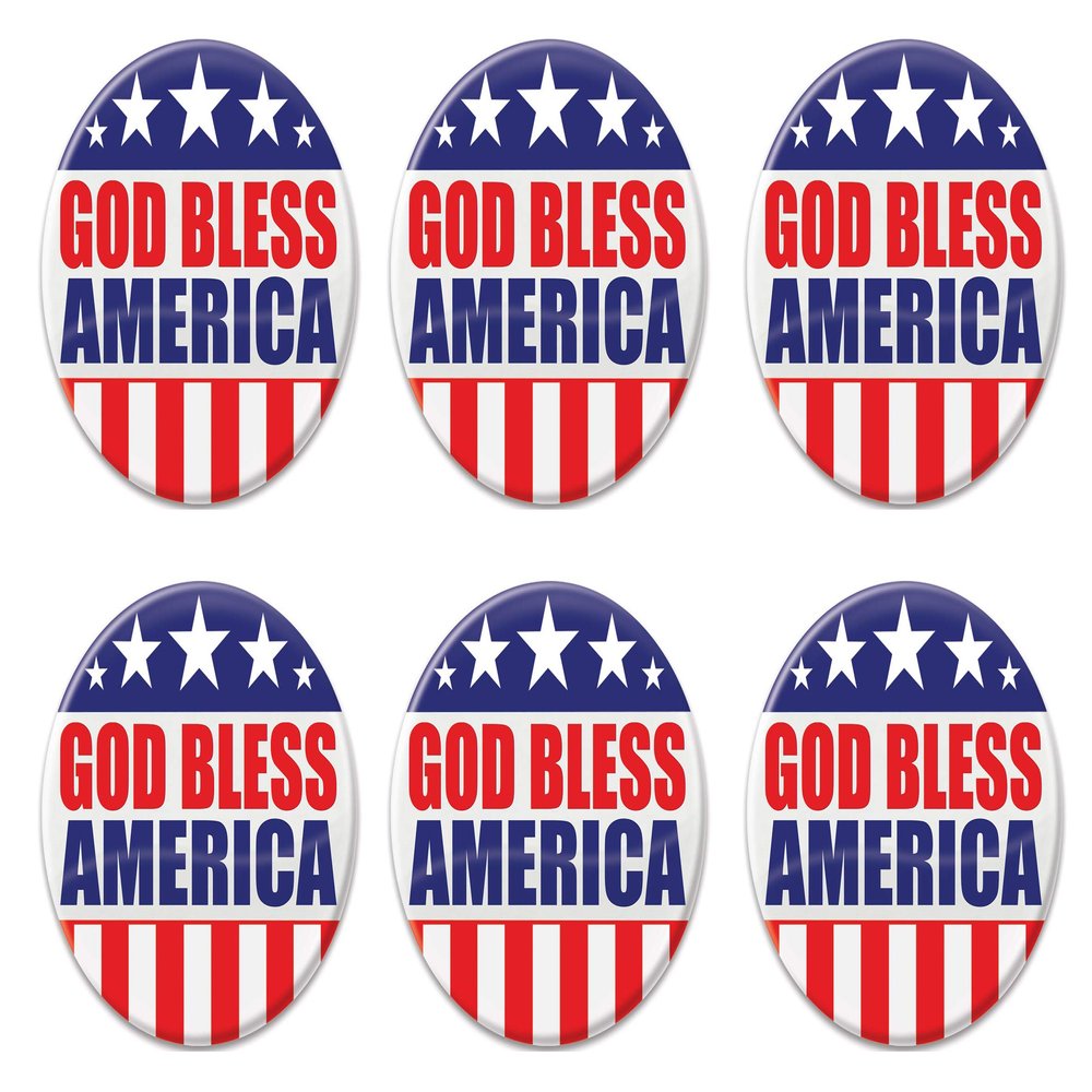 Beistle 6 Piece Patriotic God Bless America Party Buttons USA Fourth Of July Decorations Costume Accessories