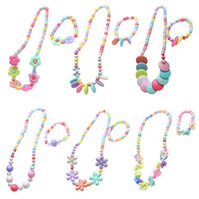 6 Sets Beads Necklace Bracelet Princess Necklace Bracelet Set Lovely Heart Beads Jewelry Kit Costume Necklaces for Pretend Play Dress up Jewelry, Candy Color