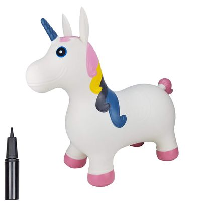 BOUNCEZIEZ Inflatable Animal Bouncy Ride On Hopper (Pump Included) (White Unicorn)