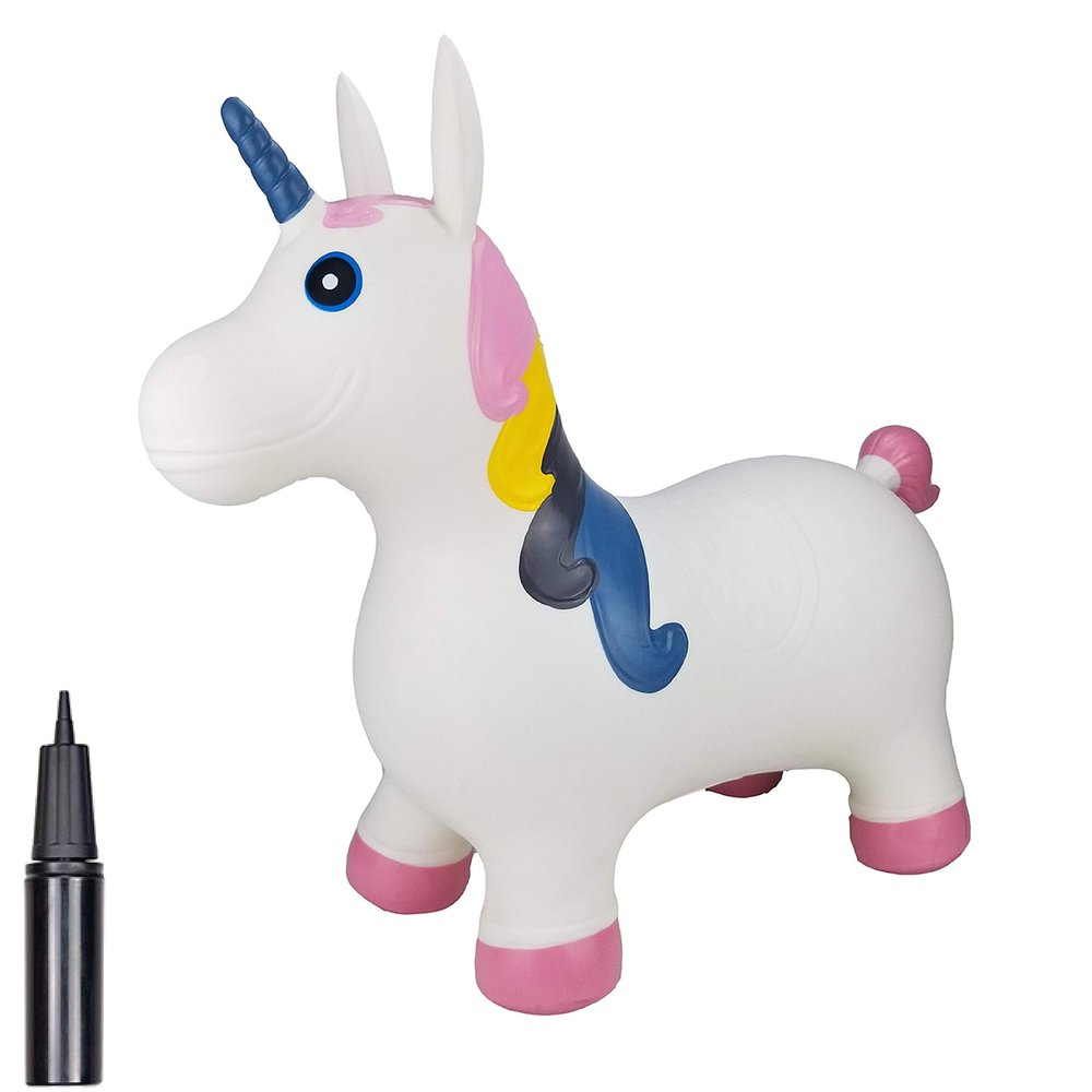 BOUNCEZIEZ Inflatable Animal Bouncy Ride On Hopper (Pump Included) (White Unicorn)