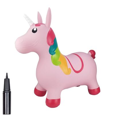 BOUNCEZIEZ Inflatable Animal Bouncy Ride On Hopper (Pump Included) (Pink Unicorn)