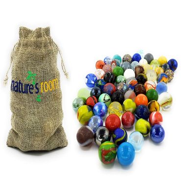 Naturesroom Glass Marbles for Kids - Large 1" Shooter Marbles Bulk for Collectables, Games and Home Decorations - Set of 50 Assorted Colors - Big Bag of Marble- Jugar a Las Canicas