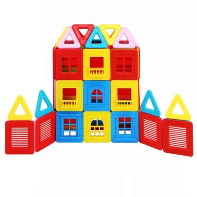 Datis 3D Magnetic Building Tiles 100 Piece Set Construction Playboards for Creative Play Educational Preschool Indoor or Outdoor Game- 100 Building Blocks in Many Shapes & Colors (9.57.55.5 inches)