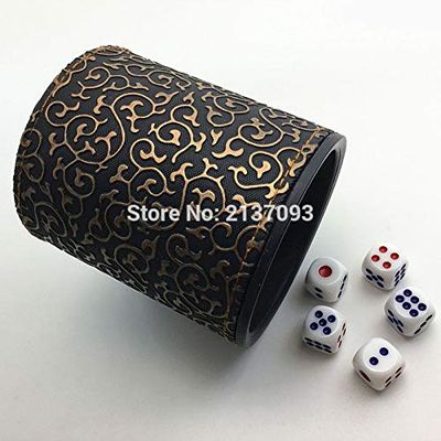 KAKDA-STORE Brown Leather Dice Cup+5pcs 14mm White Dice Set Dgd