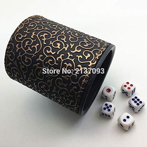 KAKDA-STORE Brown Leather Dice Cup+5pcs 14mm White Dice Set Dgd