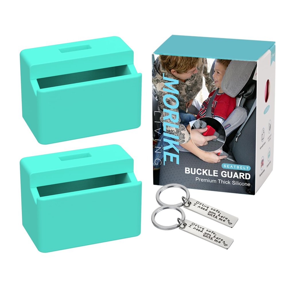 Morlike Silicone Seatbelt Secure Buckle Safety Cover Lock | Keep Children Safe in Car Seat and Prevent Kids from Accidentally Unbuckling | Buckle Guard Fits Almost Vehicles (Light Blue, 2 Pack)