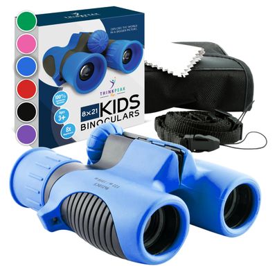 Think Peak Blue Binoculars Science Toy for Kids Ages 3-12 Years - Real Compact Outdoor Adventure & STEM Educational Nature Hiking Explorer for Bird Watching, Camping Childrens Birthday Gift