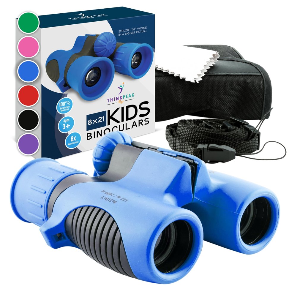 Think Peak Blue Binoculars Science Toy for Kids Ages 3-12 Years - Real Compact Outdoor Adventure & STEM Educational Nature Hiking Explorer for Bird Watching, Camping Childrens Birthday Gift