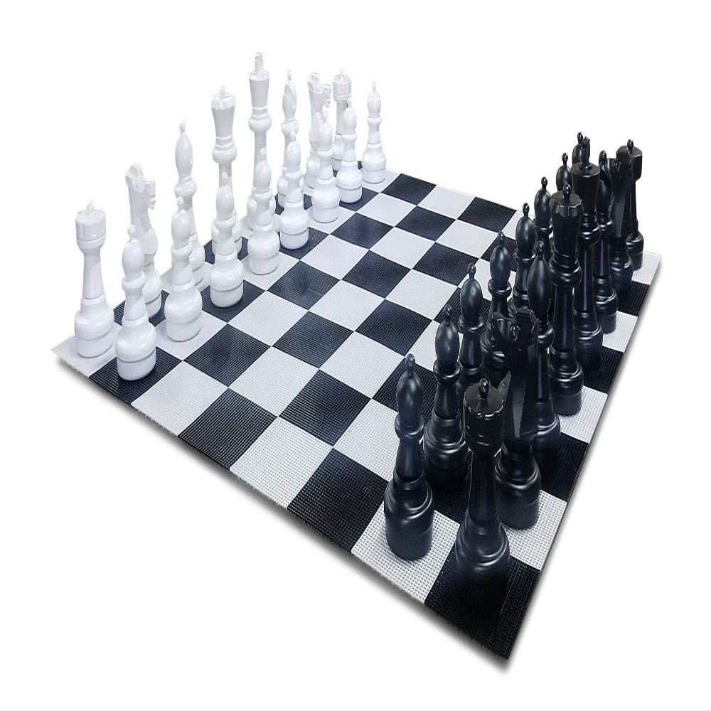MegaChess Giant Plastic Chess Sets - Black and White - 5 Different Outdoor Giant Chess Sets from 1-Foot to 4 Feet Tall - Includes Hard Plastic Chess Board (49 Inch King) (25 Inch King)