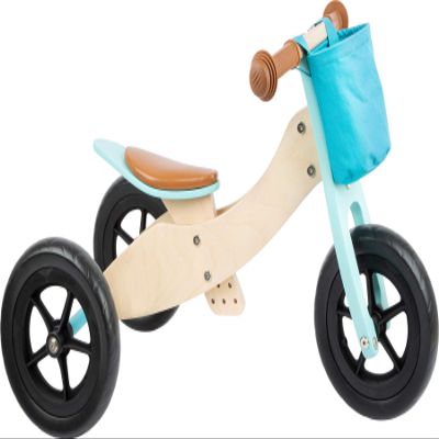 Training Bike/Trike (Max Blue) by Small Foot Wooden 2-in1 Tricycle/Balance Bike with Basket - Adjustable Height Seat with Ergonomic Handles - Encourages Kids Balance & Coordination -Ages 12+ Months